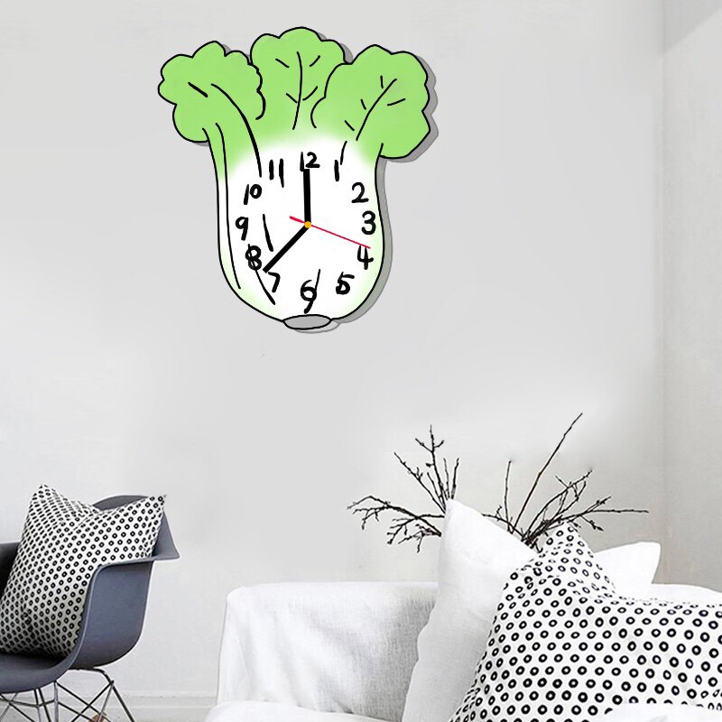 彩绘卡通白菜挂钟表招财挂表静音石英钟田园风壁钟小清新时钟创意