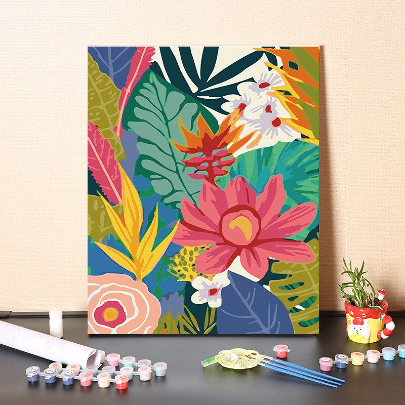 数字油画diy手工填充色彩丰富花卉树叶手工手绘涂色填色油彩画画