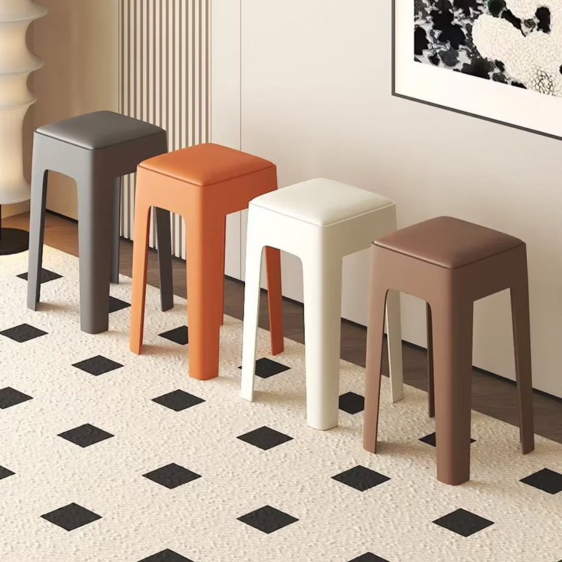 凳子家用现代简约高级感方凳客厅餐桌备用高凳可叠放加厚塑料胶凳