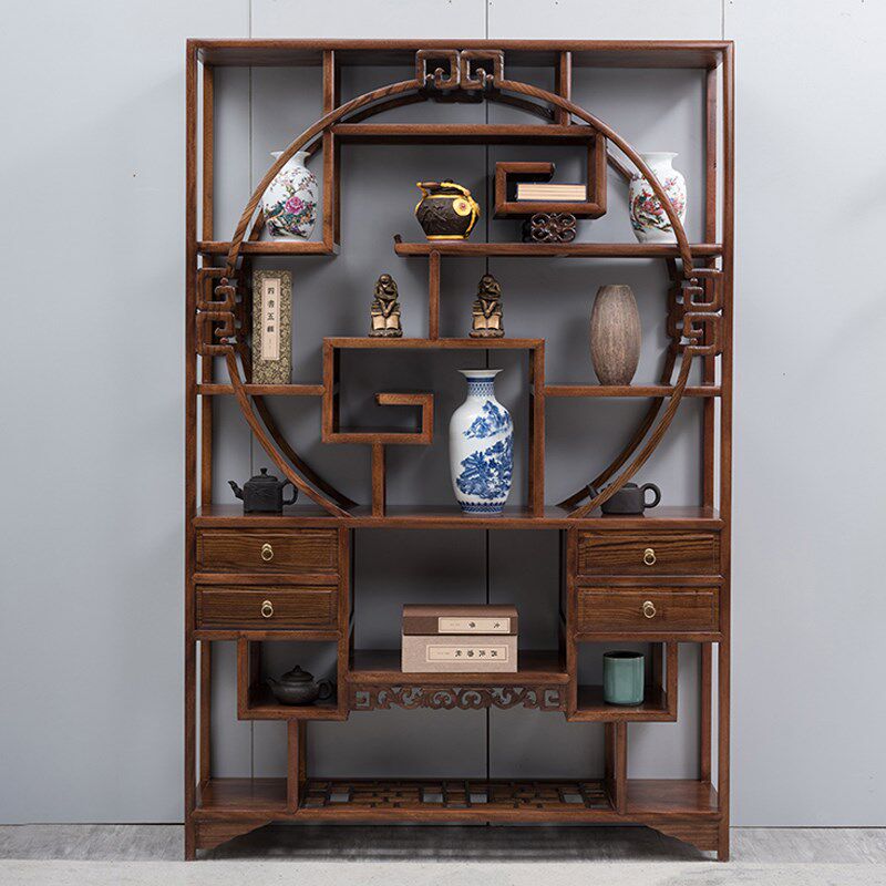 圆形博古架实木中式多宝阁展示柜茶叶茶具隔断古董架金花梨1.3米