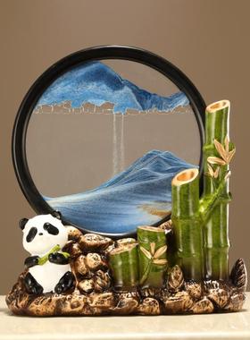 熊猫节节高升富贵竹子招财乔迁新家办公室客厅玄关酒柜流沙画摆件