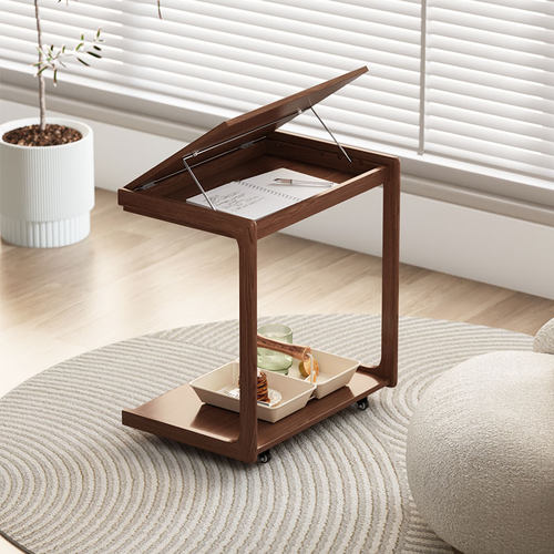 沙发边几实木C型可移动小茶几翻盖桌子客厅侧边柜带轮床边桌茶台