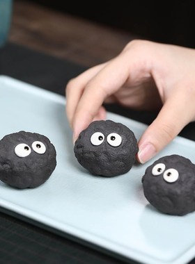 小煤球手工紫砂工艺品桌面摆件创意卡通可爱书房玄关茶台装饰品