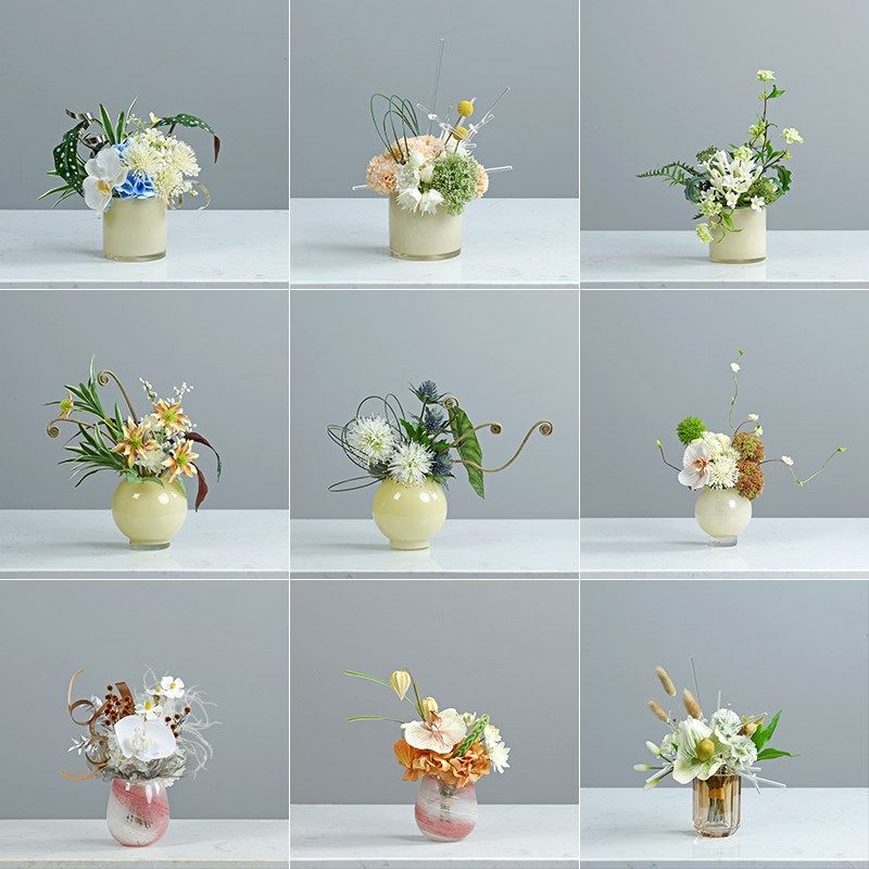 现代仿真玻璃花器小型桌面花艺样板房售楼处客厅软装饰品配件饰品