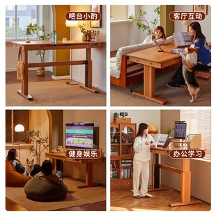 邮差来敲门实木电动升降书桌电脑办公樱桃木工作台可升降学习桌子