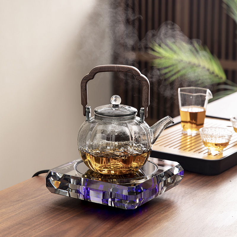 煮茶器水晶黑晶炉围炉煮茶家用玻璃烧水泡茶壶高端小套白茶煮茶炉
