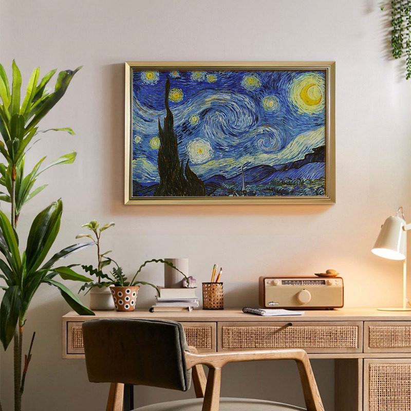 二狗姑娘 梵高麦田柏树 欧式沙发背景墙客厅挂画装饰画墙壁画墙画