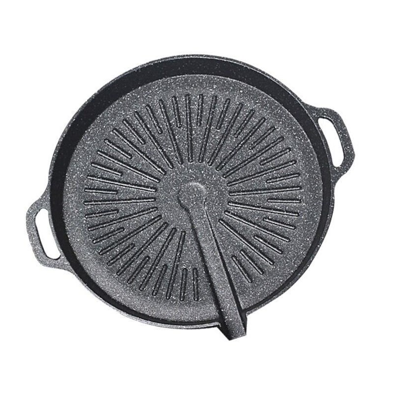 韩式餐厅黑色烧烤盘卡式炉电磁炉燃气烤盘麦饭石不粘烤肉盘烤肉锅