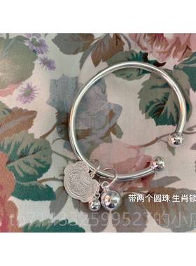高档猫酱自制 覆古纯银手镯命本年生肖锁不变纯手镯珠色珠手银錬