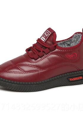 高档水20底22冬季老北京布鞋女加绒皮面防软妈运动防滑黑色工作妈