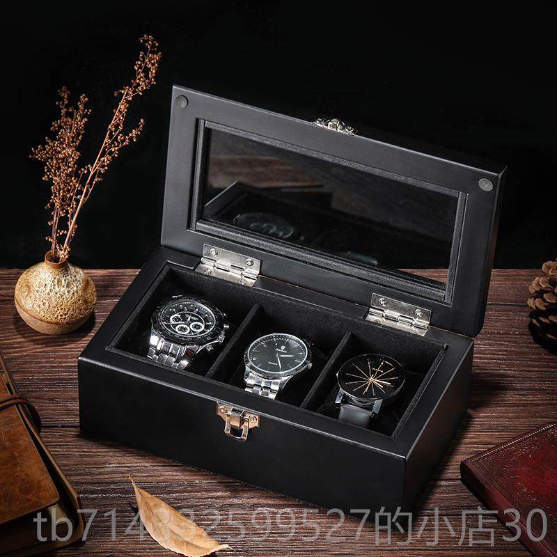高档雅子式三格手表盒质玻璃天收窗表盒装手串链展木示箱藏收纳首