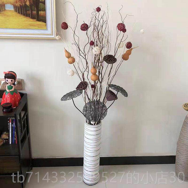 高档干 干树干枝装饰客厅落地 干燥花陶瓷玄关家龙柳瓶插花居天然