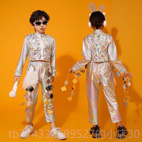 高档儿童镭射科技感出幼儿人园机服器元宇宙舞蹈服演少儿派对走秀