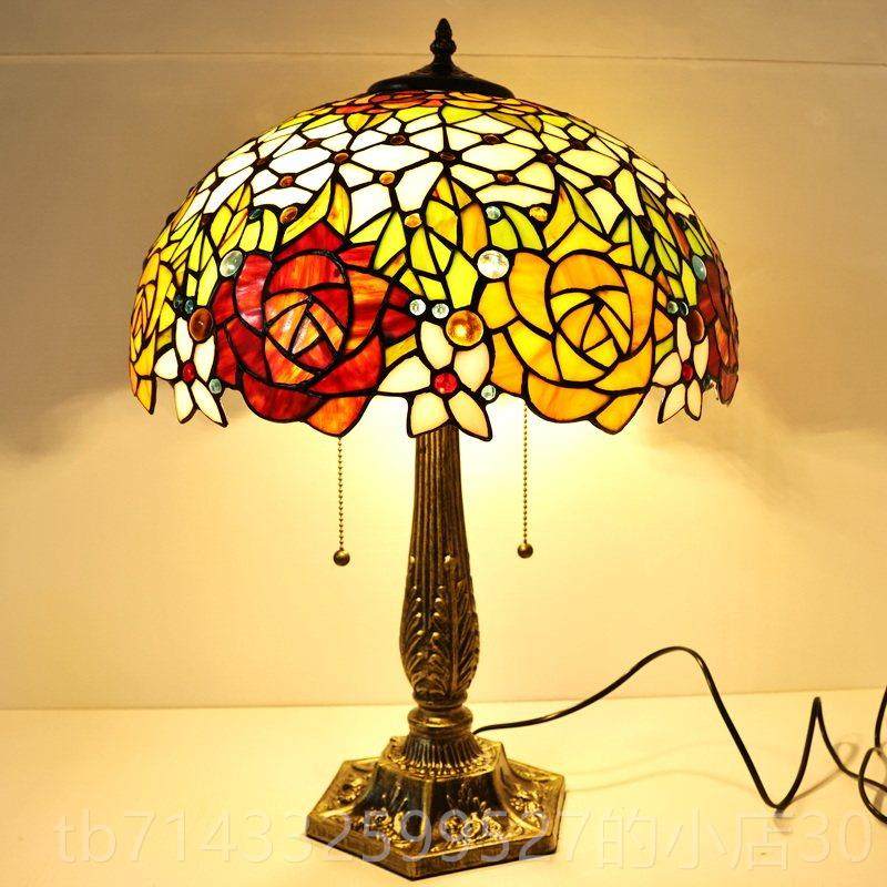 高档美式复古灯台大气客厅餐厅吧彩台色玻璃艺术蜂鸟玫瑰卧室头床