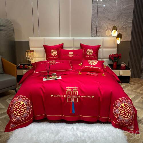 高档新婚四房件组六件套婚用礼婚结婚喜庆被套庆龙凤床上品