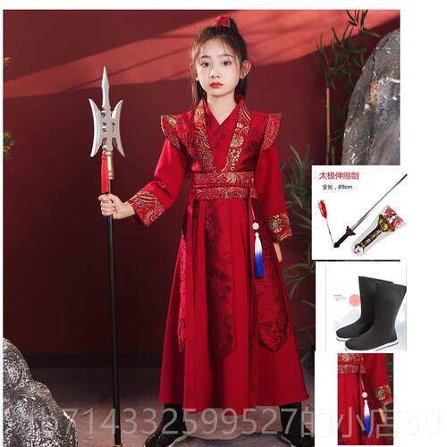 高档打梦花木苏兰装武侠童风花古木兰女童唐装儿将军飞鱼服国风演