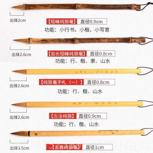 高档枝秀笔庄纯狼毫毛笔套千装书习法练笔短峰纯狼中毫中楷号行书