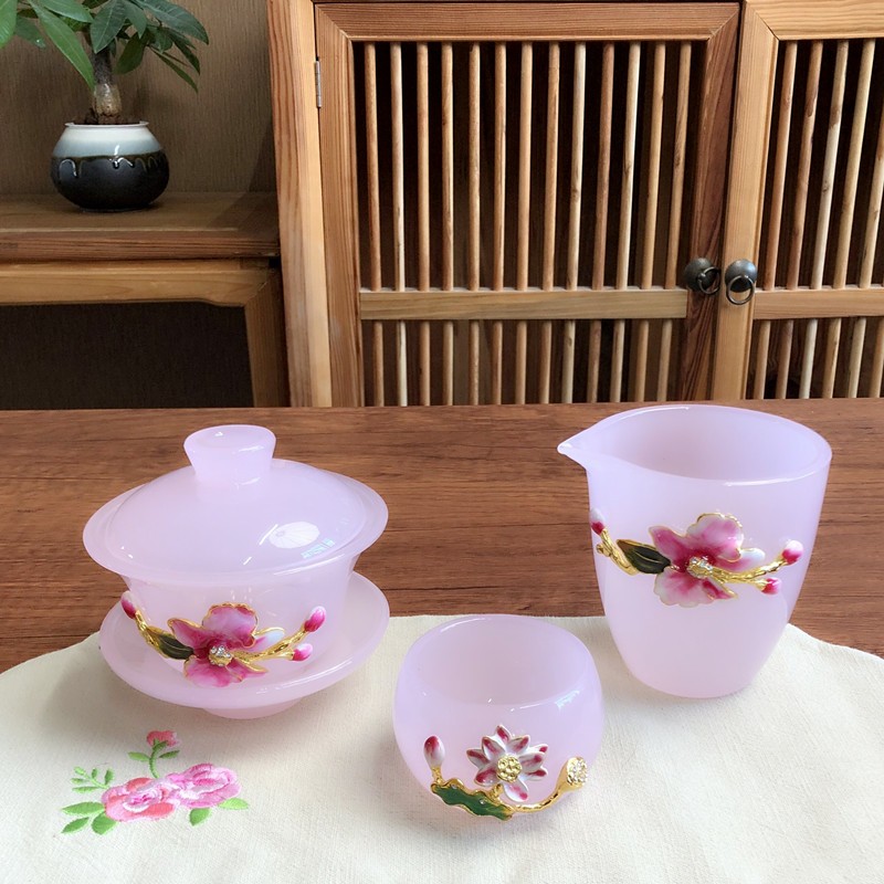 中式田园风琉璃女士功夫茶具家用办公室茶室泡茶盖碗主人杯公道杯