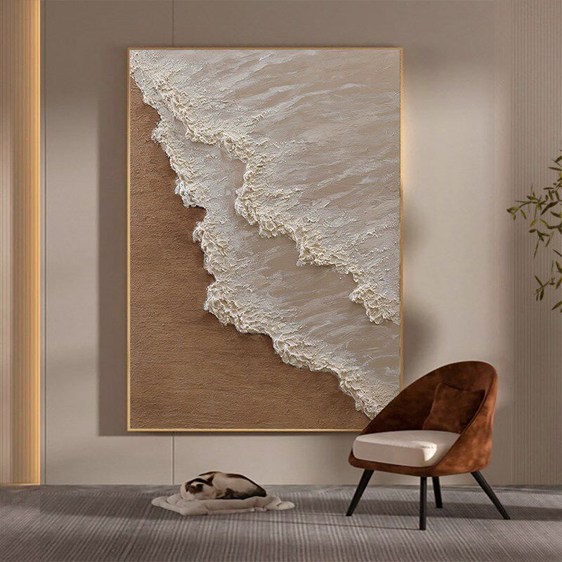 油画成品定制纯手绘奶油风肌理画山水风景竖版玄关画立体客厅挂画