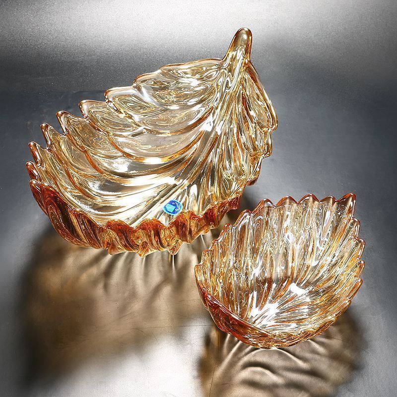 水晶玻璃碗小果盘碟羽毛水果盘糖果罐叶子2023家用客厅精致高级感