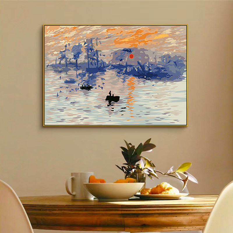 数字油画diy风景名画手工填色丙烯颜料画莫奈油画日出装饰画睡莲