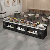 奶油风酒店餐厅单位食堂自助餐台取餐台布菲台菜品摆台水果展示柜