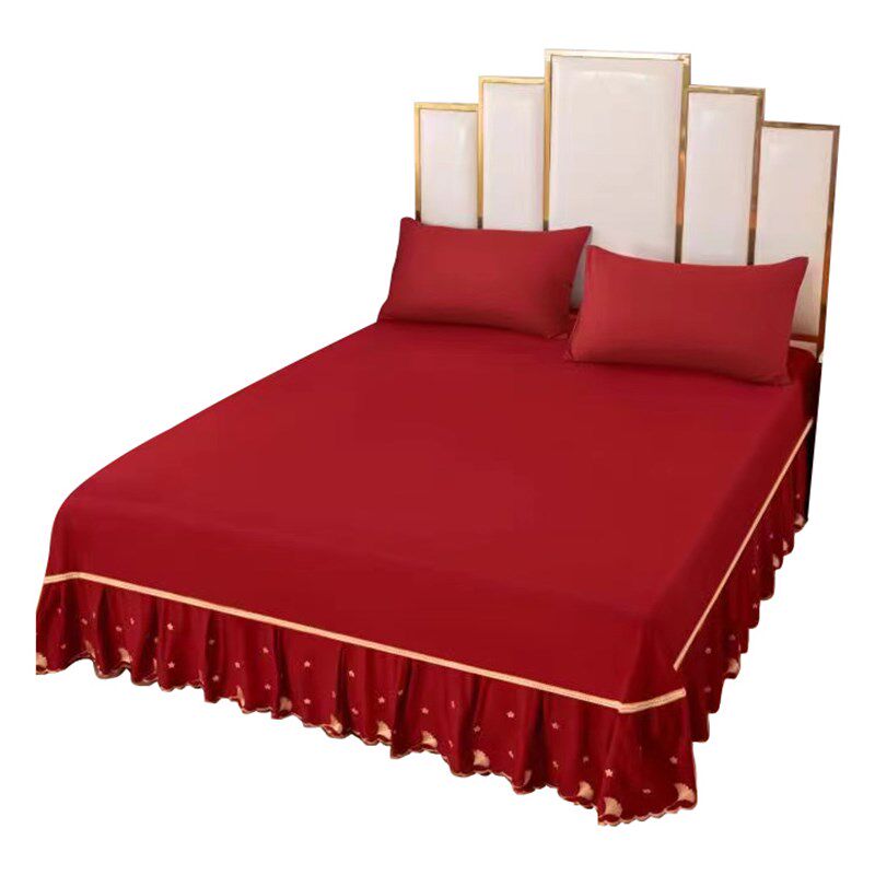 全棉床罩床裙式床防滑保护1.5米1.8m床单带裙边床笠刺绣花