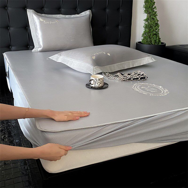 高奢简约A类提花席刺绣冰丝凉席可水洗夏季裸睡凉感空调席床笠款