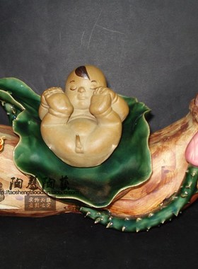 莲藕连生贵子陶瓷工艺石湾公仔喜庆家居结婚求子摆件礼品实拍