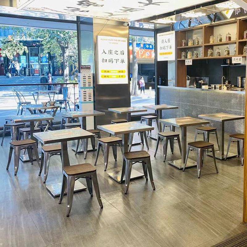 不锈钢椅子打边炉专用小方桌商用组合网红柳州螺蛳粉店桌椅组合