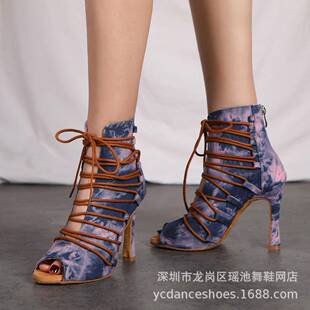 个性 成人拉丁伦巴Heels现代爵士salsa软底舞靴 紫色牛仔布女式