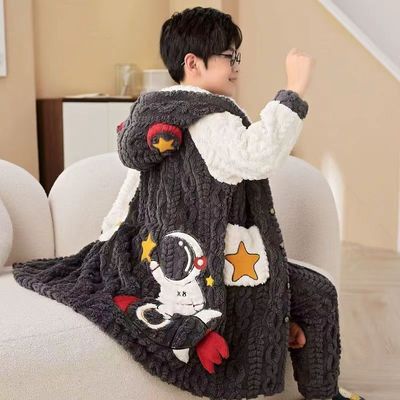 新款男童法兰绒睡衣秋冬长款套装