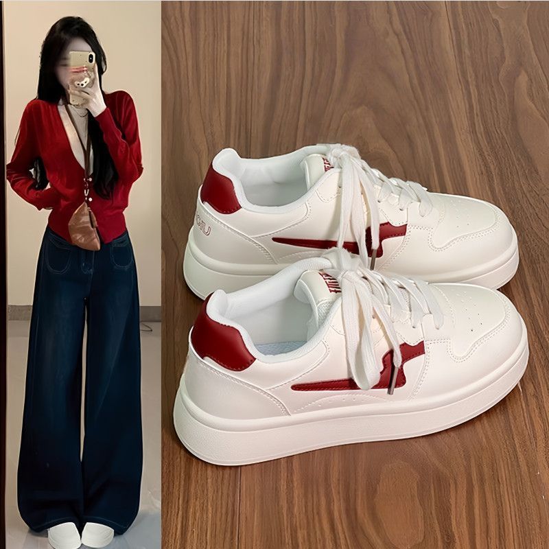 2026新款厚底小白鞋女红条纹女鞋