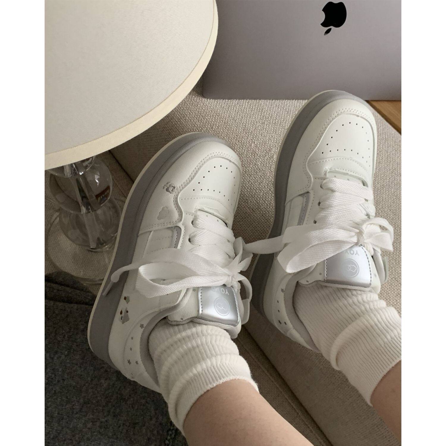 复古德训高帮厚底小白鞋女