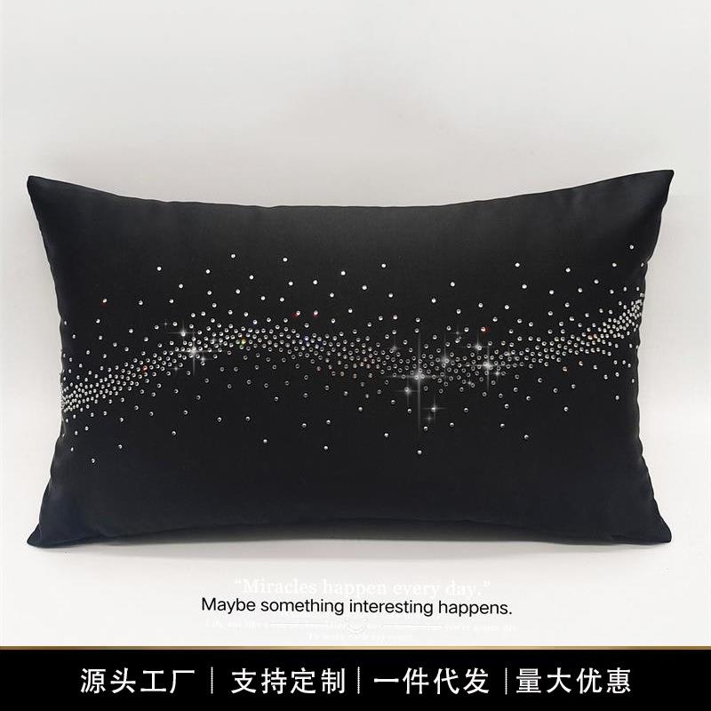 高端轻奢烫钻抱枕现代样板房简约腰枕布艺展厅酒店床品装饰长方形