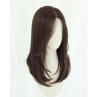 高档日修系时尚中分假发蕾 自然长直发四六分 脸局部前丝网手工假