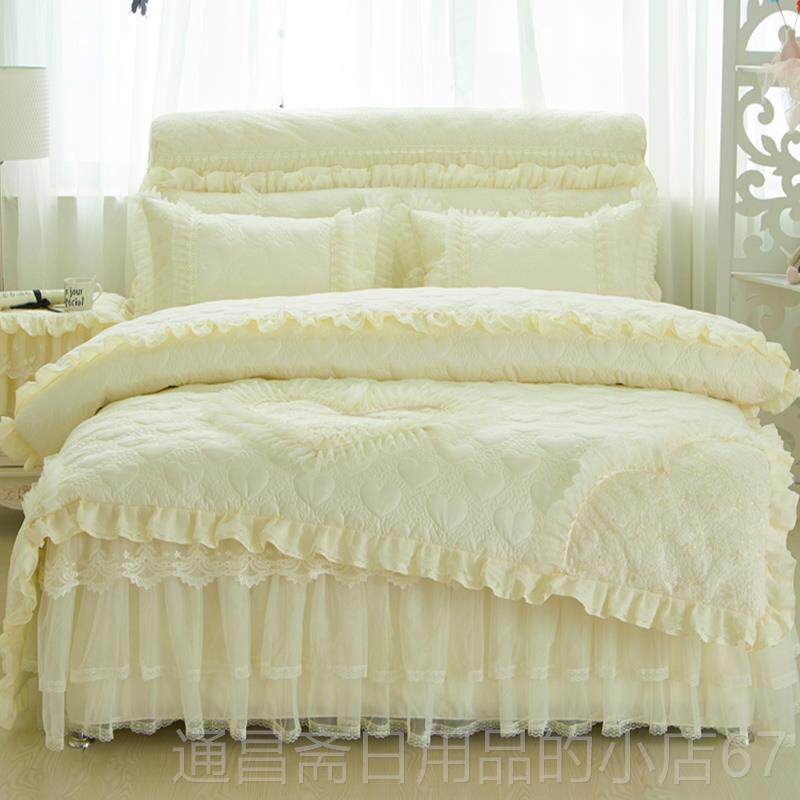高档韩版主床四件套1.5/1.8裙m米夹棉蕾加厚丝公花边床罩婚庆床上