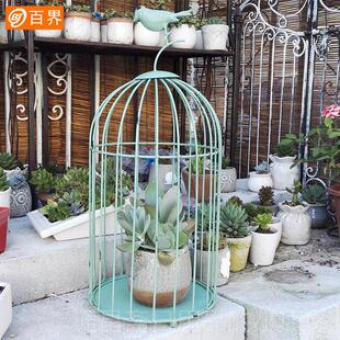 高档洁新欧落式制鸟笼装饰，创意金白属地鸟笼铁道具装饰