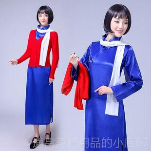 高档江姐演服出装女红梅款成人蓝色旗赞袍岩话剧舞台红旗表演绣红