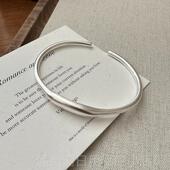 高档重s92纯银不工规则个性 流线银手5镯小众简镯子开口手镯约女银