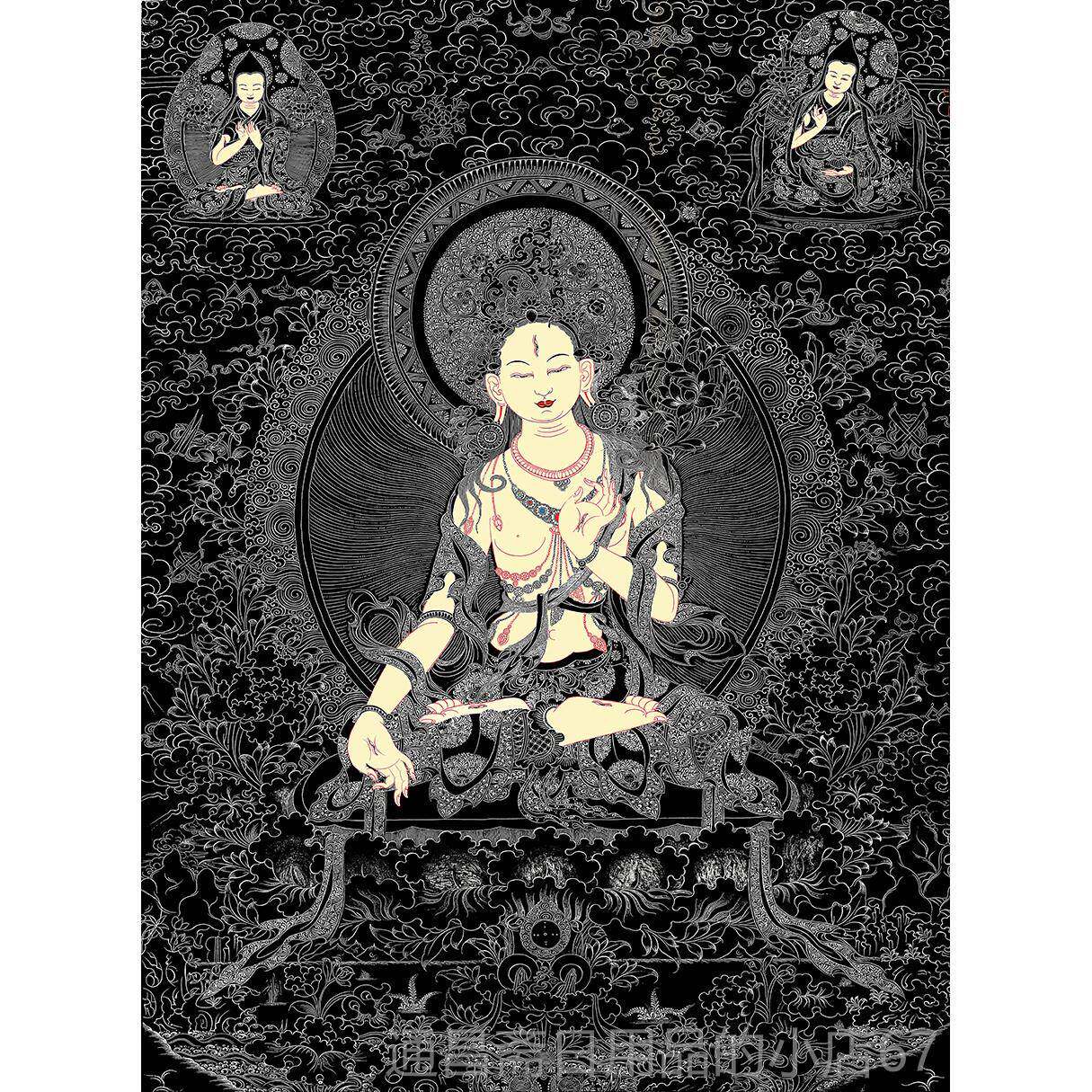 高档白度母黑金唐卡描金线稿 Y手色画静心减压涂绘色D填I手绘佛像