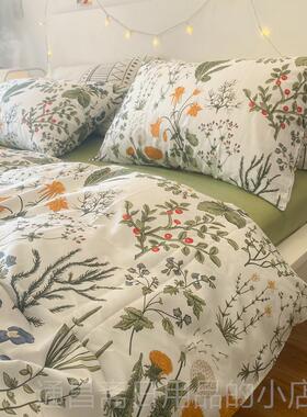 高档小玫瑰 美式田园纯棉床上棉四件套墨绿色新2x2全清.3碎花被套