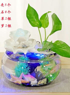 循环水流水办公室景观水流圆形鱼缸室内桌面水景造景生财小型摆件