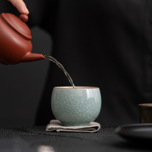汝窑冰花釉禅悟杯开片可养金线个人杯主人杯功夫茶杯2个礼盒装