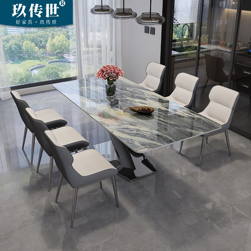 高端奢石岩板餐桌椅组合意式简约客厅家用小户型饭桌加厚款底座