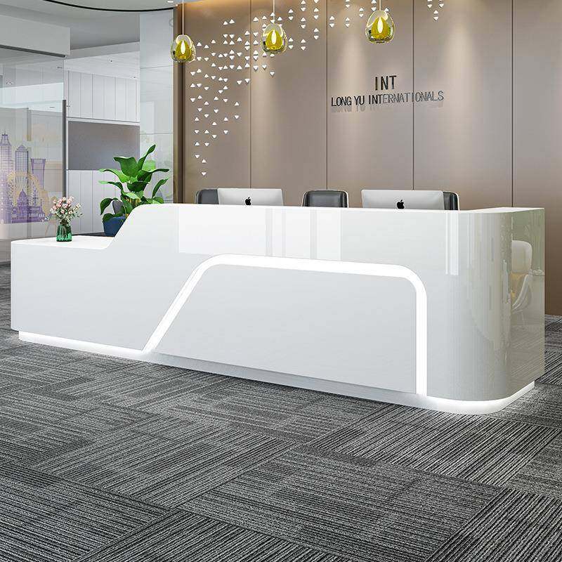简约现代公司烤漆前台时尚异形接待台咨询吧台宾馆创意迎宾收银桌