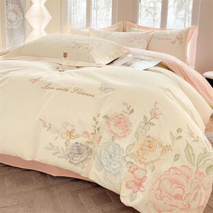 刺绣纯棉四件套高端全棉被套200*230cm床笠1.8米床单家用床上用品