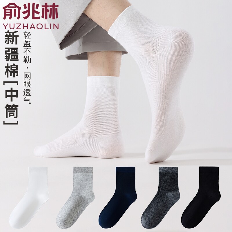 俞兆林袜子男款夏季薄款网眼新疆棉防臭男士中筒袜吸汗舒适透气袜