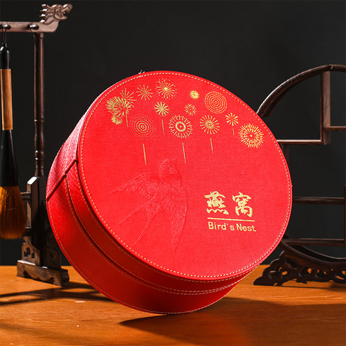 燕窝包装盒礼品盒礼盒红色圆形皮盒圆盒内盒八角盒高档燕窝盒喜庆 - 封面