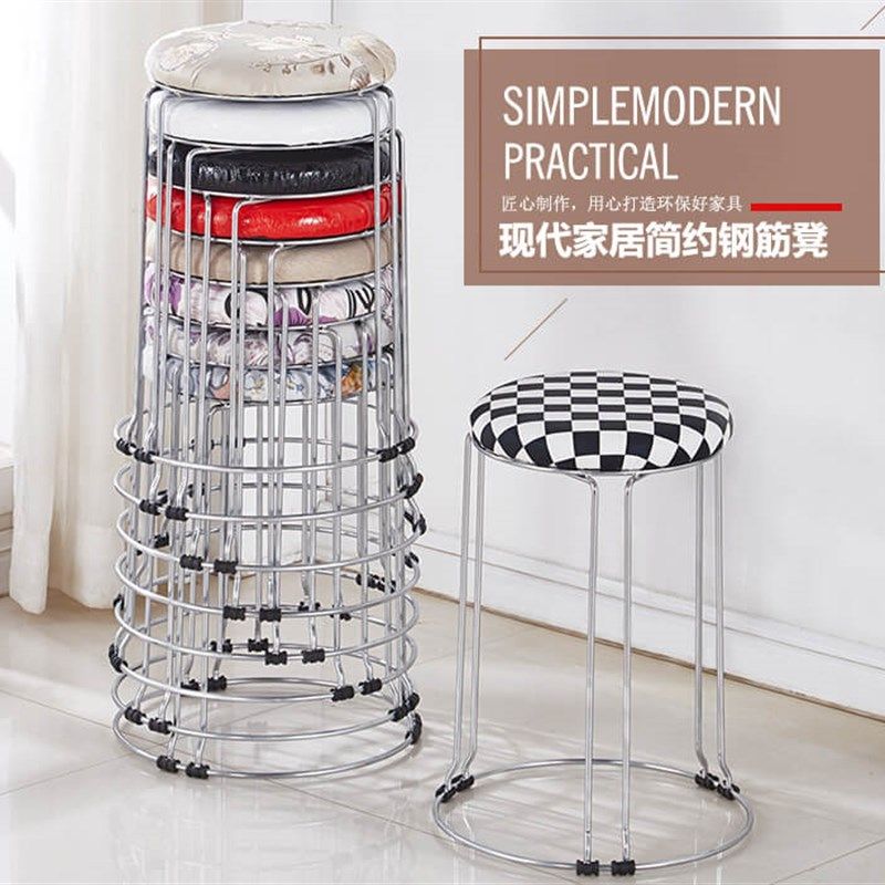 45cm高不锈钢凳子商用小吃店圆凳可摞叠家用餐厅椅简约饭店圆登子